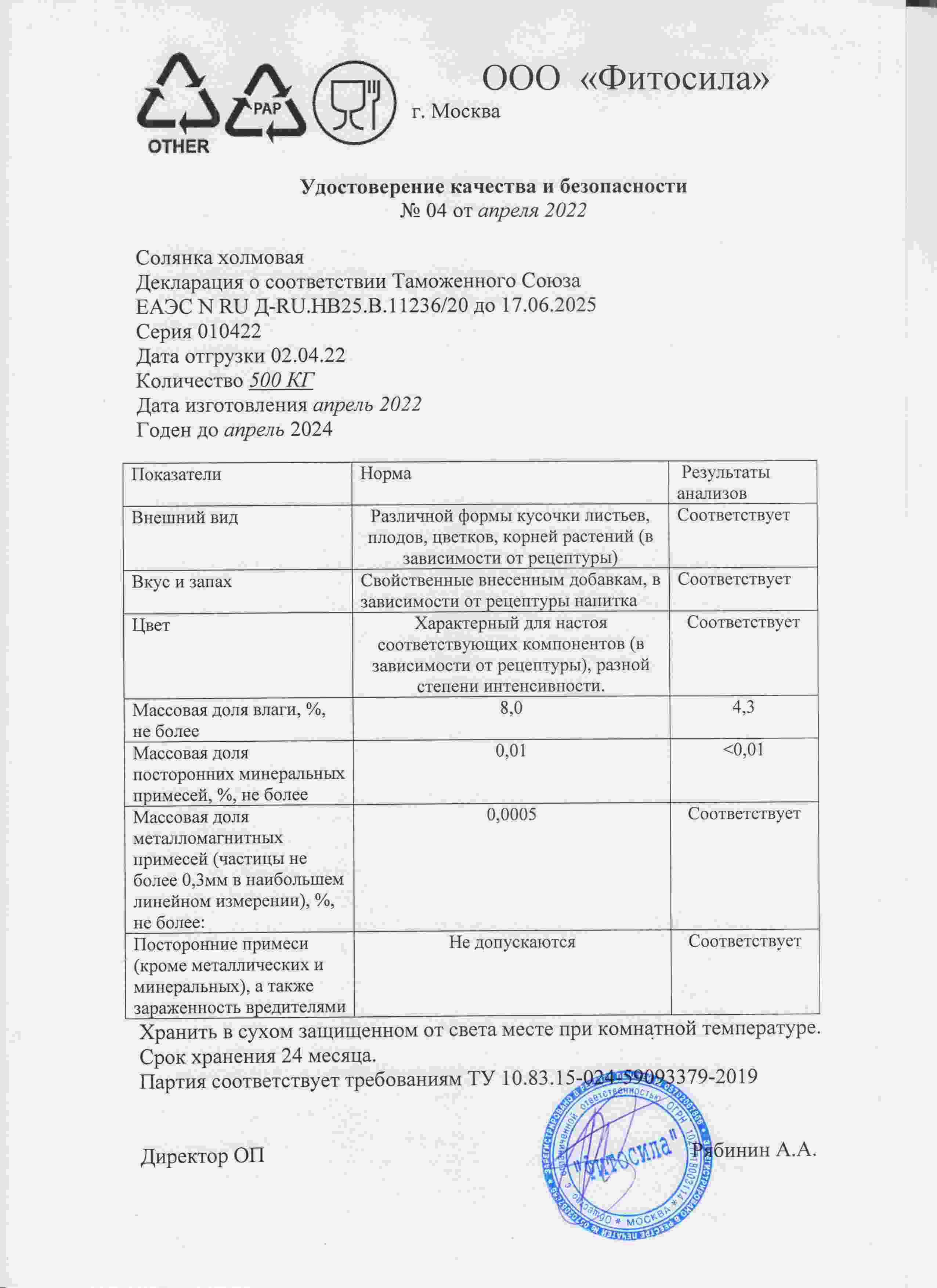 Паспорт №010422